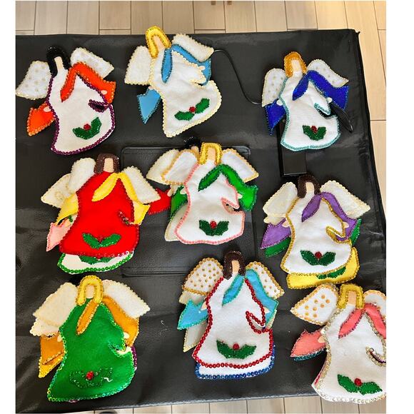 Set of 15 Vintage Handmade Felt/Sequin Christmas Ornaments